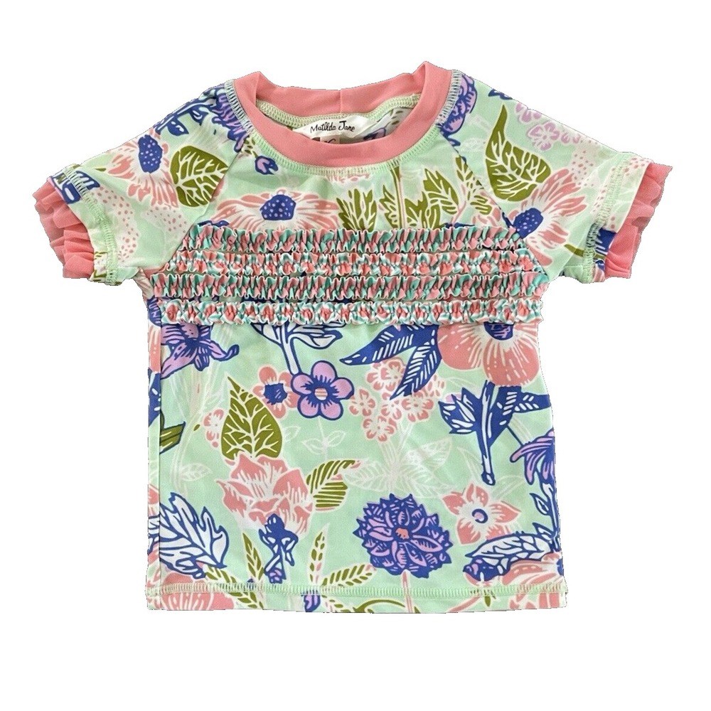 Matilda‎ Jane Baby Girls Rash Guard Swim Top 18-24 Months Green Pink Floral EUC